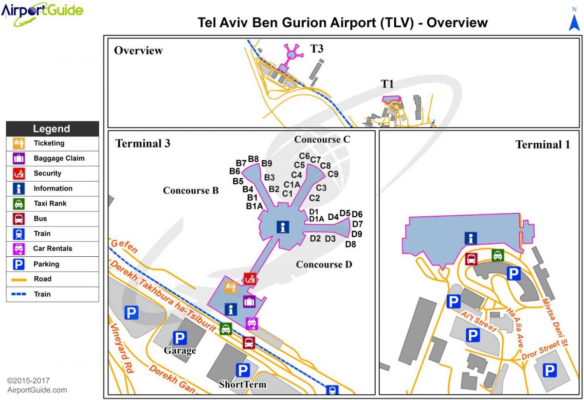terminal hava limanının Ben-Гурион 1 xəritəsi